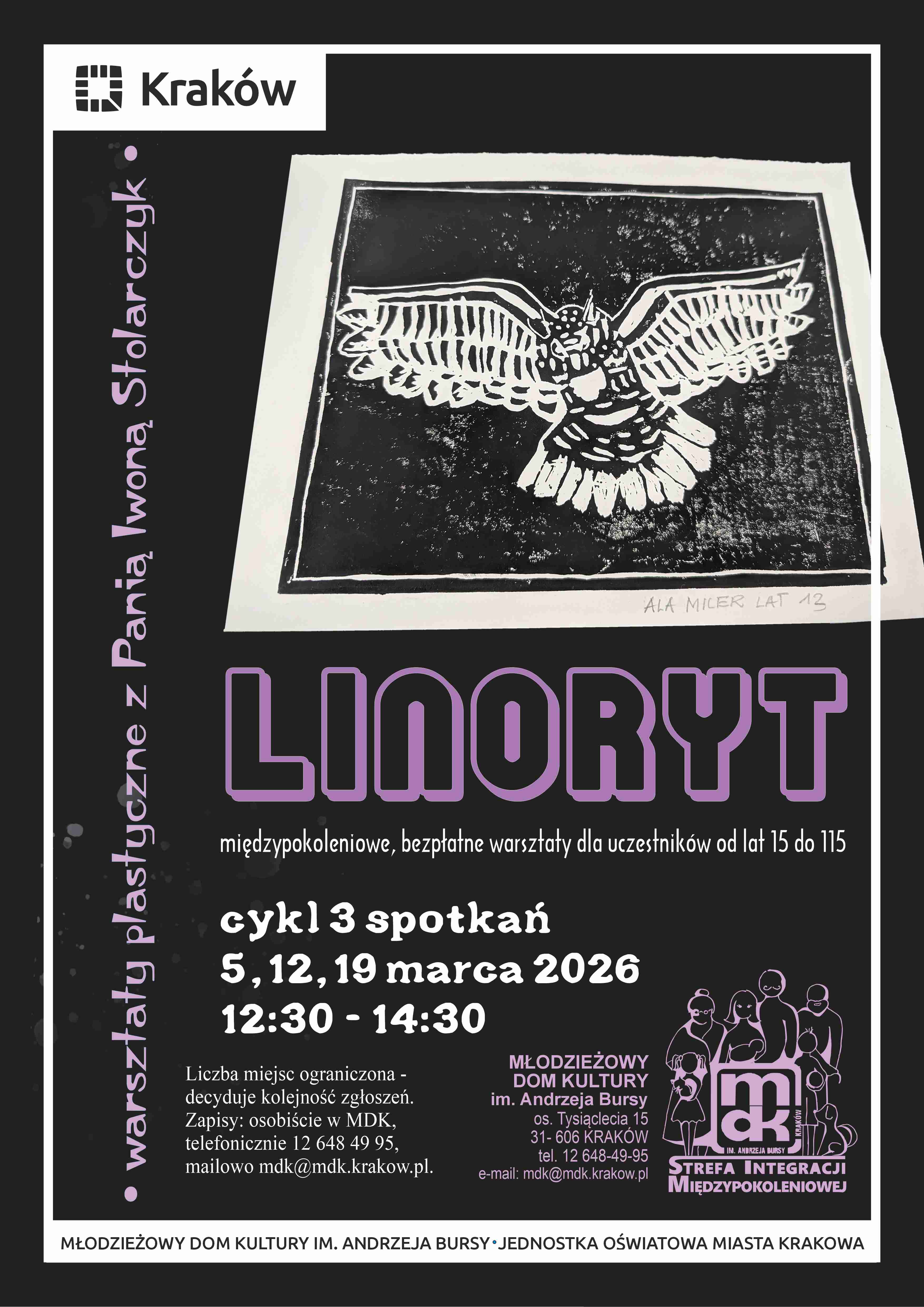 Warsztaty plastyczne „Linoryt” w Młodzieżowym Domu Kultury im. Andrzeja Bursy
